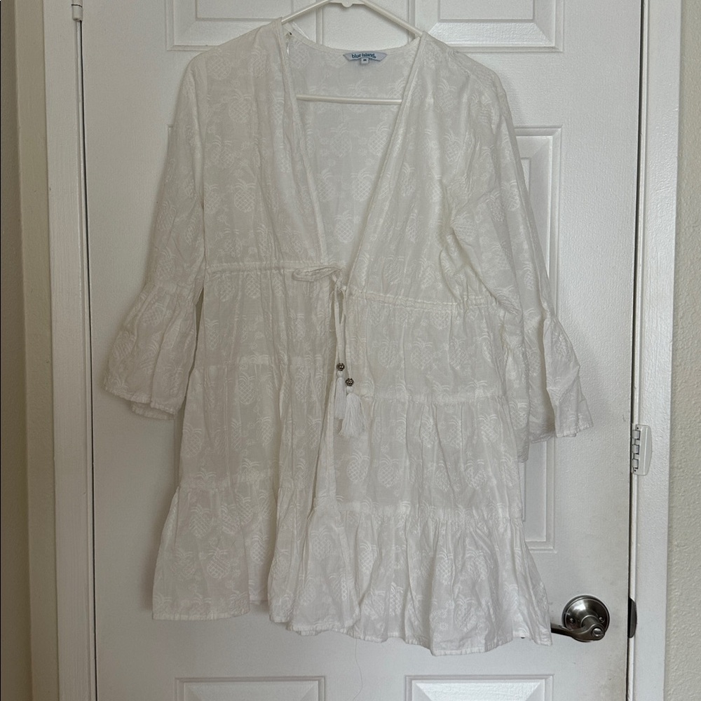 White Boho Style Tunic Top, White, Medium
